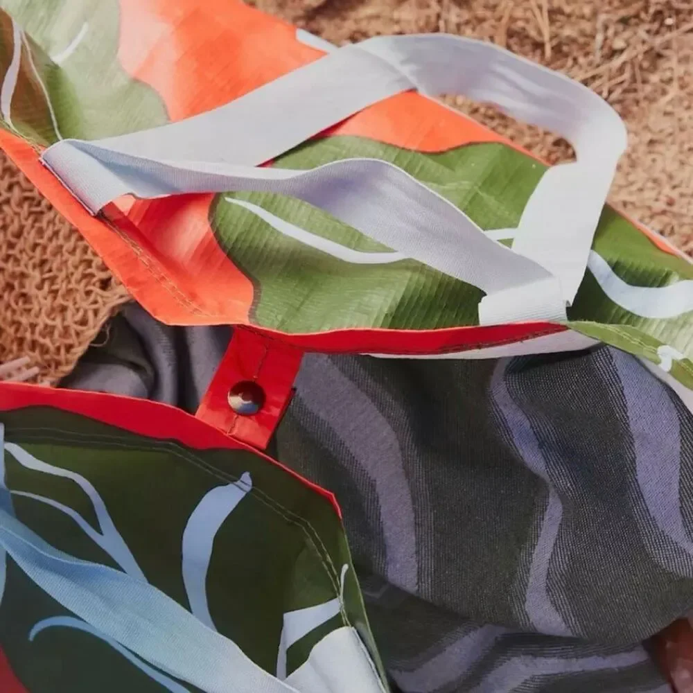 Marimekko IKEA‎ BASTUA Tote Large Red Green Rhubarb Leaf Reusable Shopping Tote